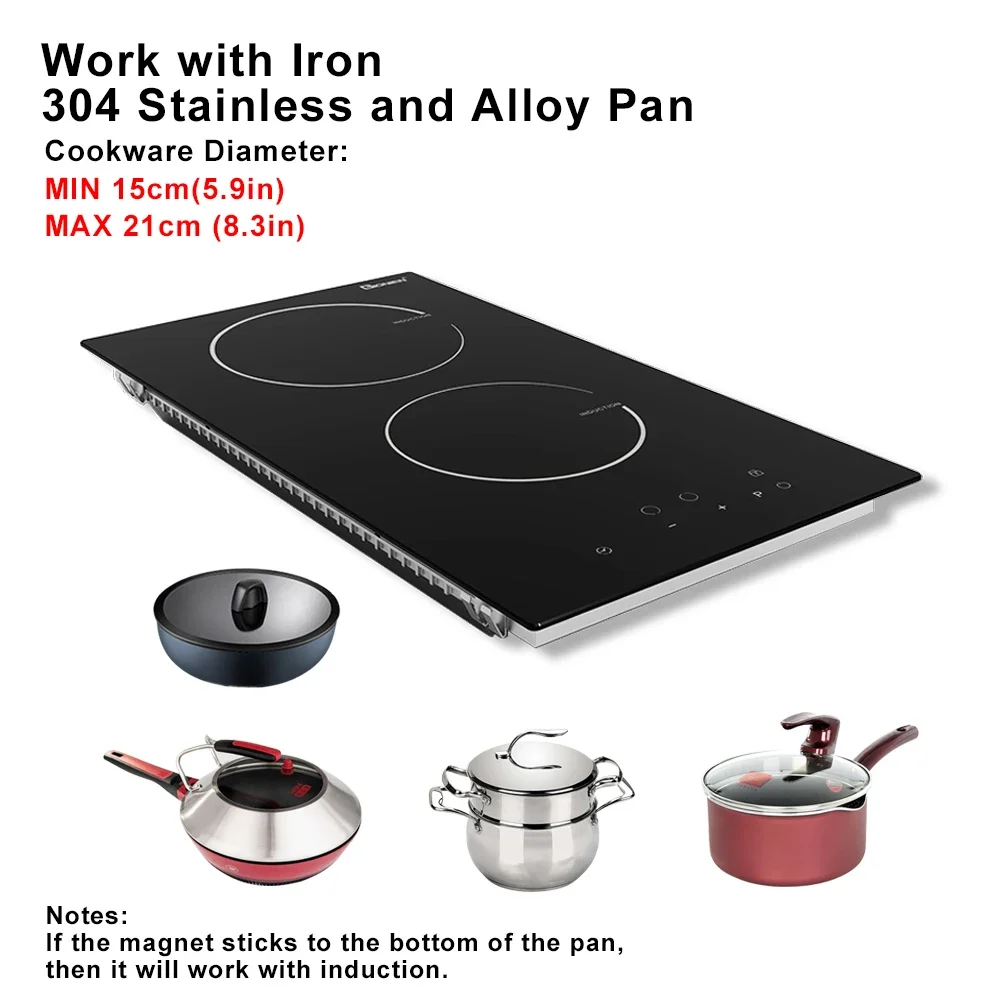 2-Burner Electric Induction Cooktop For Household And RV Easy-to-Use With Touch Controls Built-in Installation