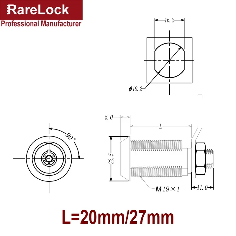 High Security Cam Lock for Cabinet ATM Cash Box Safe Box Equipment Brass Key DIY Furniture Hardware MMS364 A