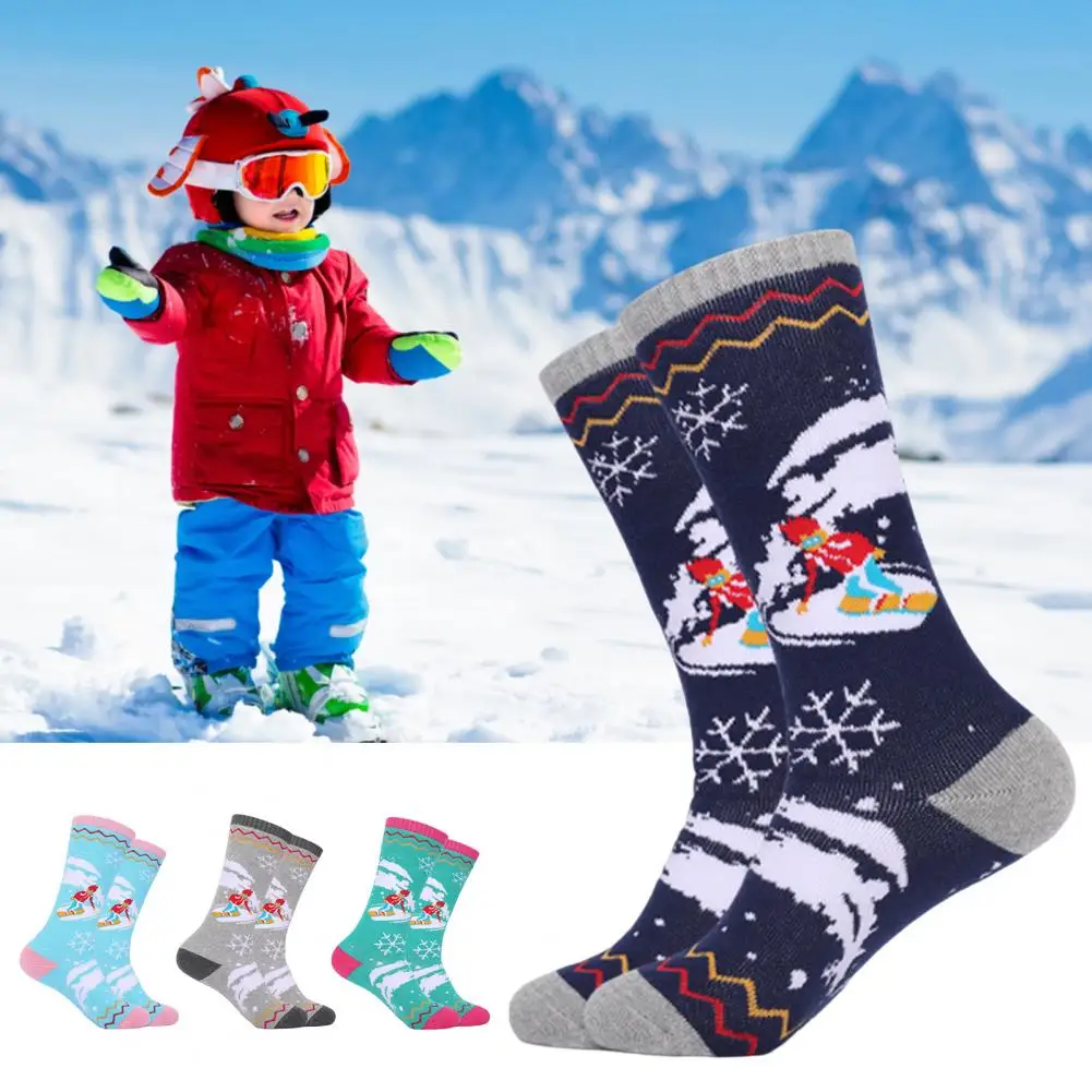 1Pair Children Ski Socks Non-Slip Cuff High Elastic Keep Warm Thermal Socks Boys Girls Thick Warm Snowboarding for Winter