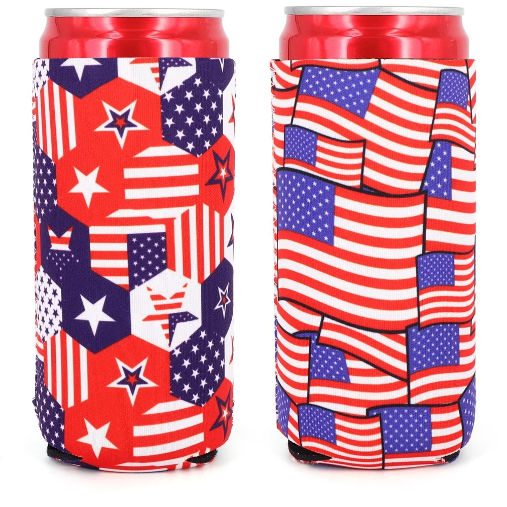 Set of 2 Collapsible Neoprene Beverage Cooler Sleeves for Tall Cans and Bottles