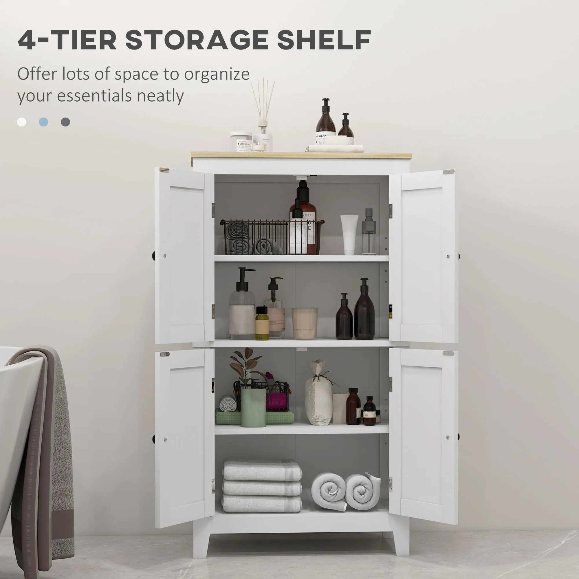 Homcom Bathroom Cabinet, Bathroom Floor Cabinet with Adjustable Shelves, Freestanding Storage Cabinet with Doors, White 4
