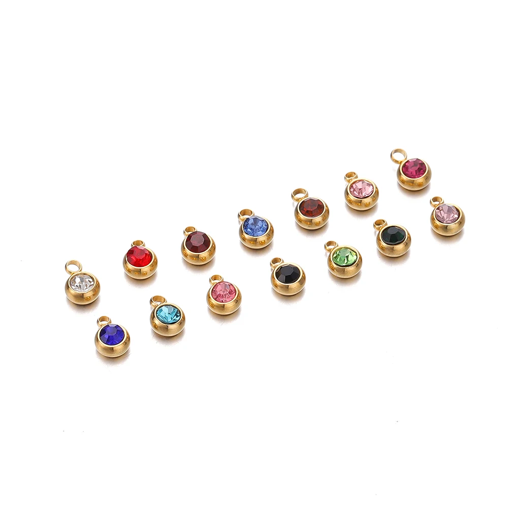 20Pcs 6mm Stainless Steel Rhinestone Beads Gold Color Crystal Charms Pendants for DIY Necklace Bracelet Charm Jewelry Making