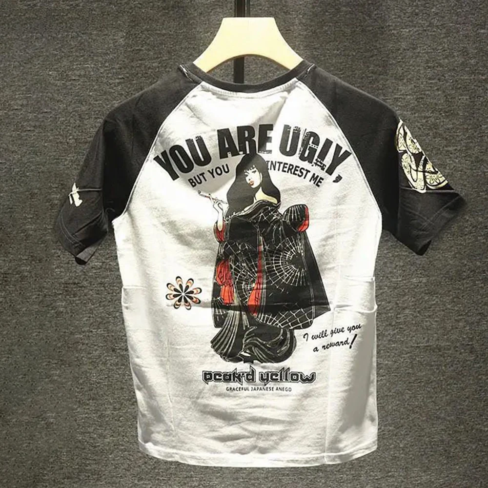 

Футболка мужская из чистого хлопка, уличная Ретро футболка в стиле Харадзюку с короткими рукавами и принтом граффити, Модный облегающий Повседневный Топ с круглым вырезом, на лето