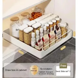 Slide - Out Kitchen Storage Rack and Organizer with Spice Tray (XXL 43X40X7cm)