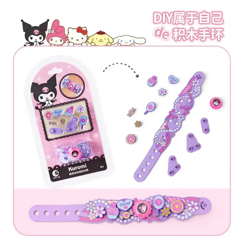 Genuine Hello Kitty Melody Kuromi Building Block Bracelet Cute Kids Assembled Creative Decoration Toys Children's Birthday Gift