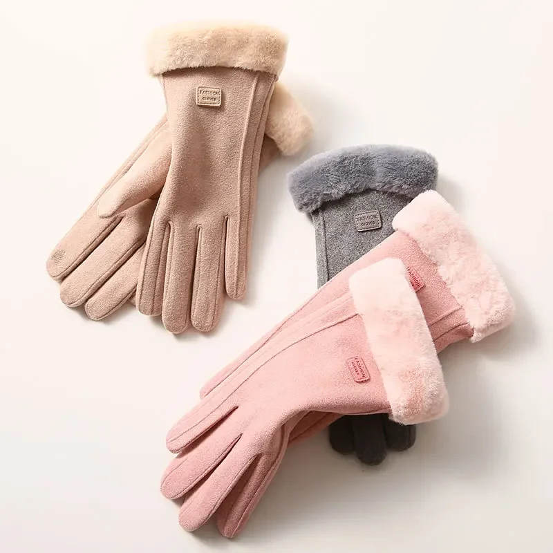 

Warm Gloves for Women Winter Velvet Outdoor Korean Version Sports Cycling Thickened Touch Screen Driving Gloves