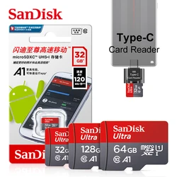 Original SanDisk A1 Memory Card 256GB 128GB 64GB 100MB/S 32GB Micro sd card Class10 UHS-1 Flash Microsd TF/SD Type-C