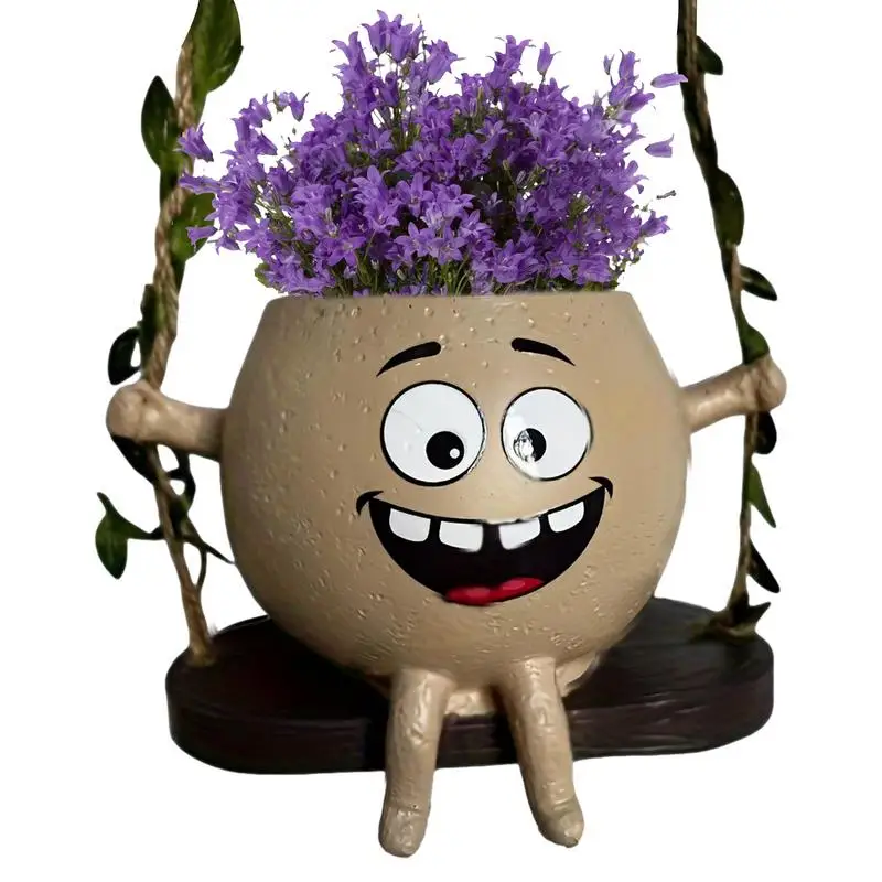

Swing Plant Pot Resin Cute Smiling Face Hangable Face Flower Pots Succulent Planter And String Of Pearls Plant For Indoor
