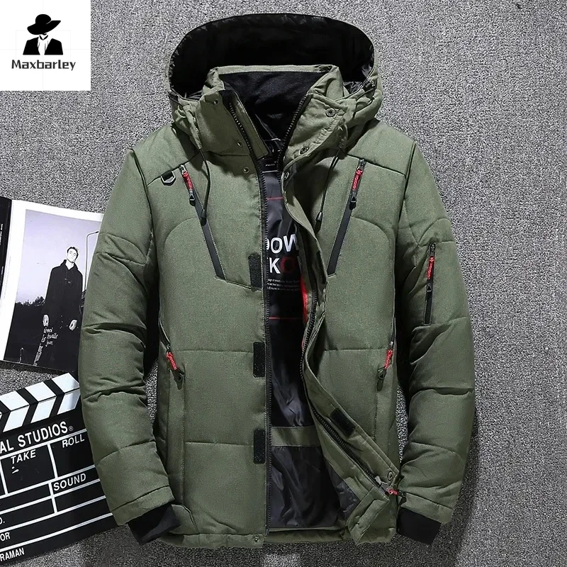 Mens White Duck Down Jacket Warm Hooded Thick Puffer Jacket Coat Male Casual High Quality Overcoat Thermal Winter Parka