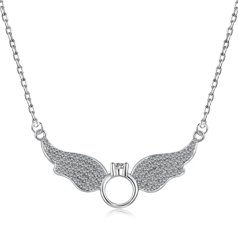 

Ожерелье из серебра S925 пробы с перекрестными краями женское, Стильное ожерелье с вырезами и полными искусственными крыльями