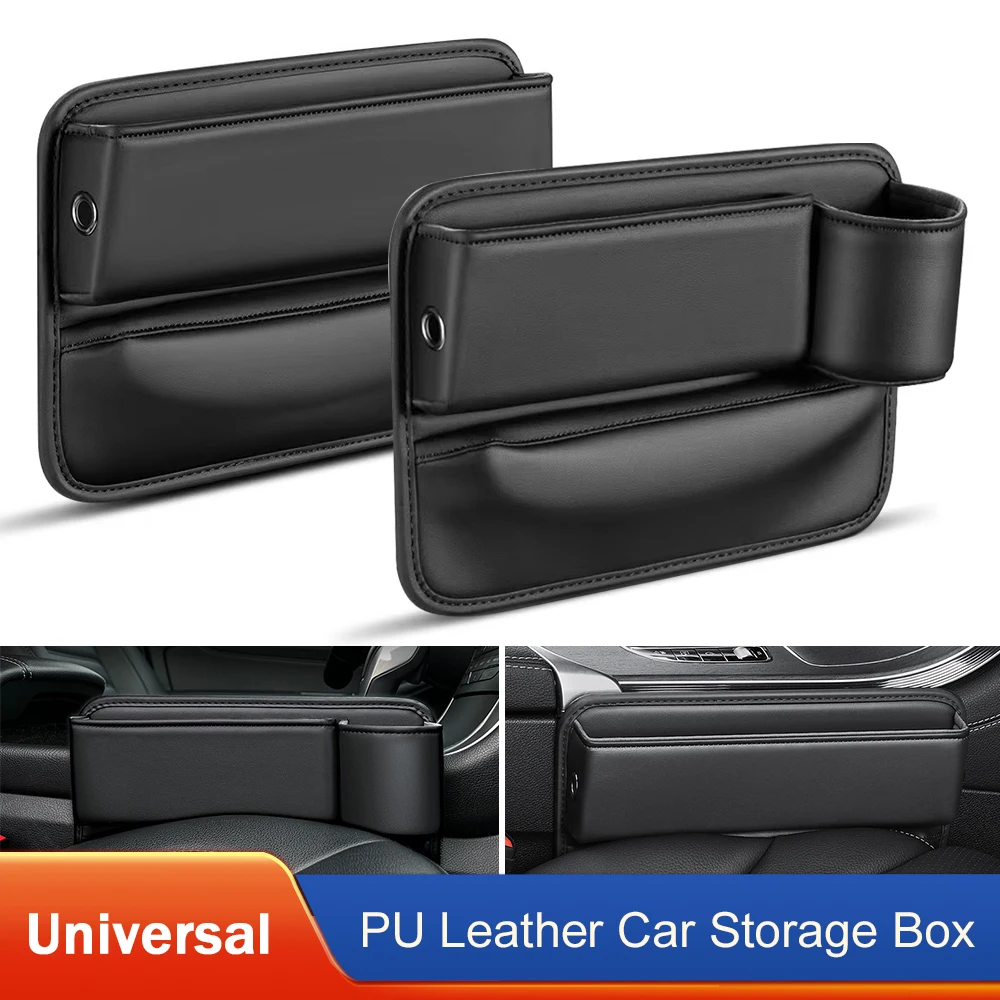 

Car Seats Gap Bag Case Storage Box Slit Pocket PU Leather Organizer Auto Crevice Niche Filler Reserved Charging Cable Hole