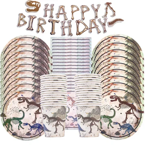 

Dinosaur Fossil Archaeological Theme Party Boy Kids 1st Happy Birthday Party Disposable Tableware Dino Plates Jungle Party Decor