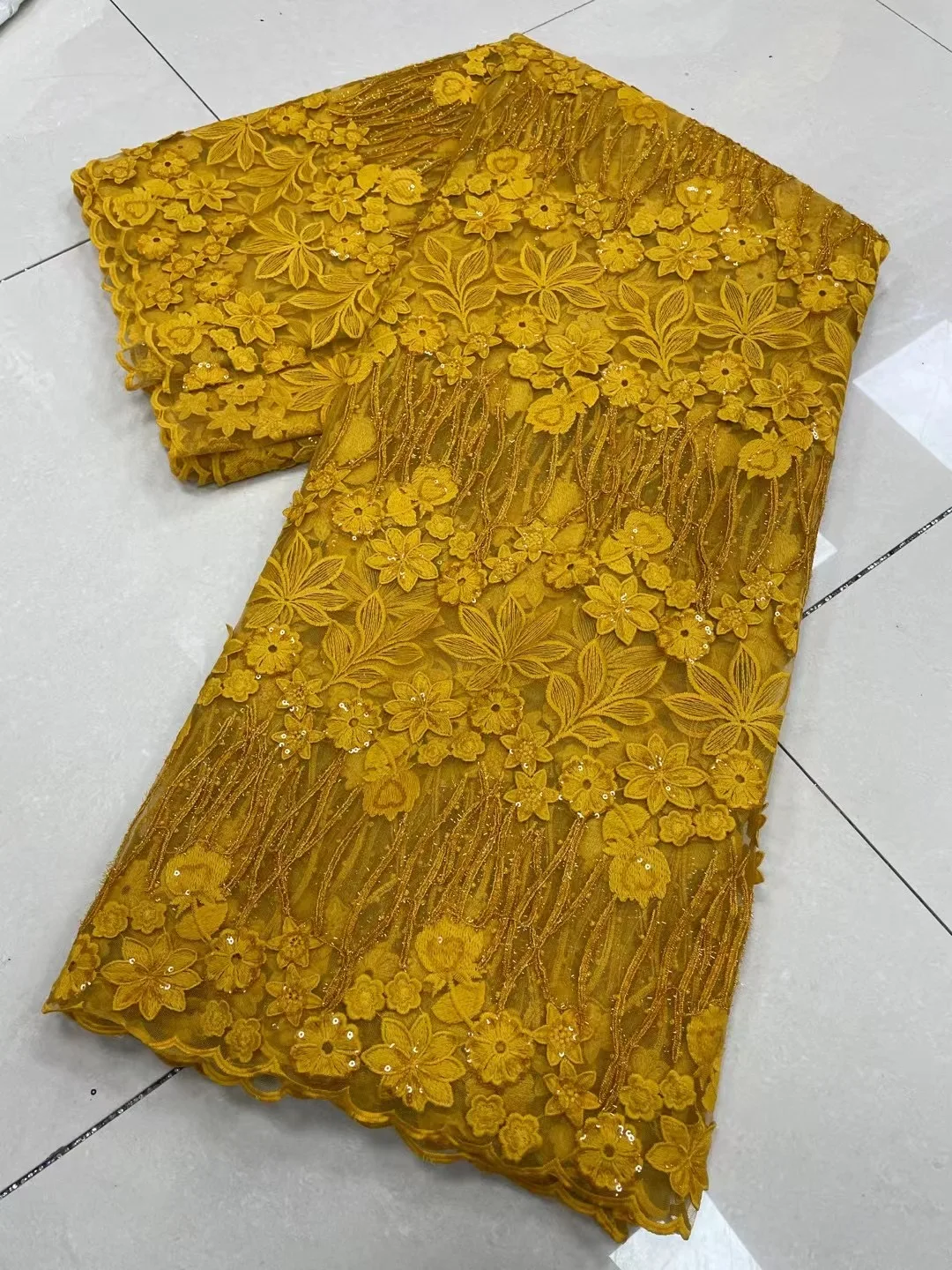 

2023 New Arrival French Sequence Lace Fabric High Quality Nigerian 3D Floating Flower Tulle Fabric For Women Birthday EDresses