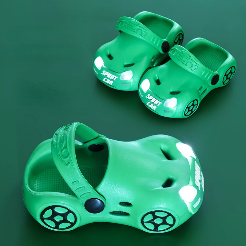 EVA Kids Sandals New Summer Luminous Cartoon Car Outdoor Toddler Shoes Cute Boys Girls Soft Bottom Sandals Slippers Beach Shoes