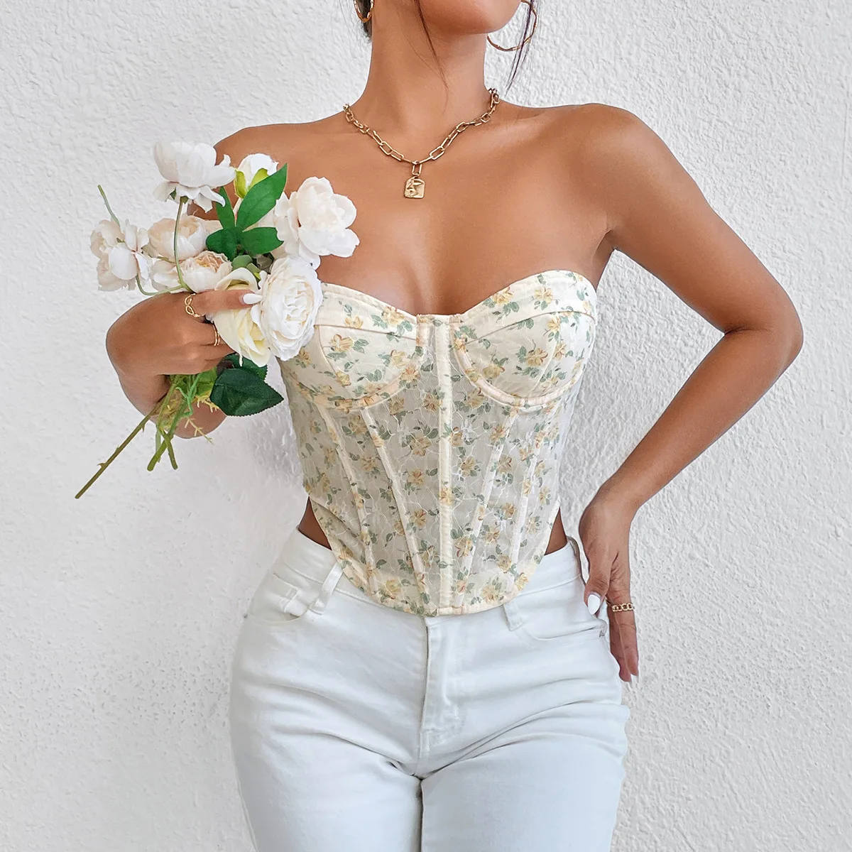 Corset Bustier Gothique Dentelle Floral - Style Rétro & Élégant