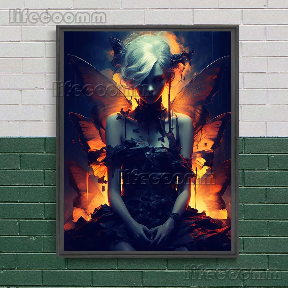 Elf Girl In Flames Vintage Wall Art Canvas Painting The Disappearance Of The Elf Fairy Art Poster Print For Living Room Decor