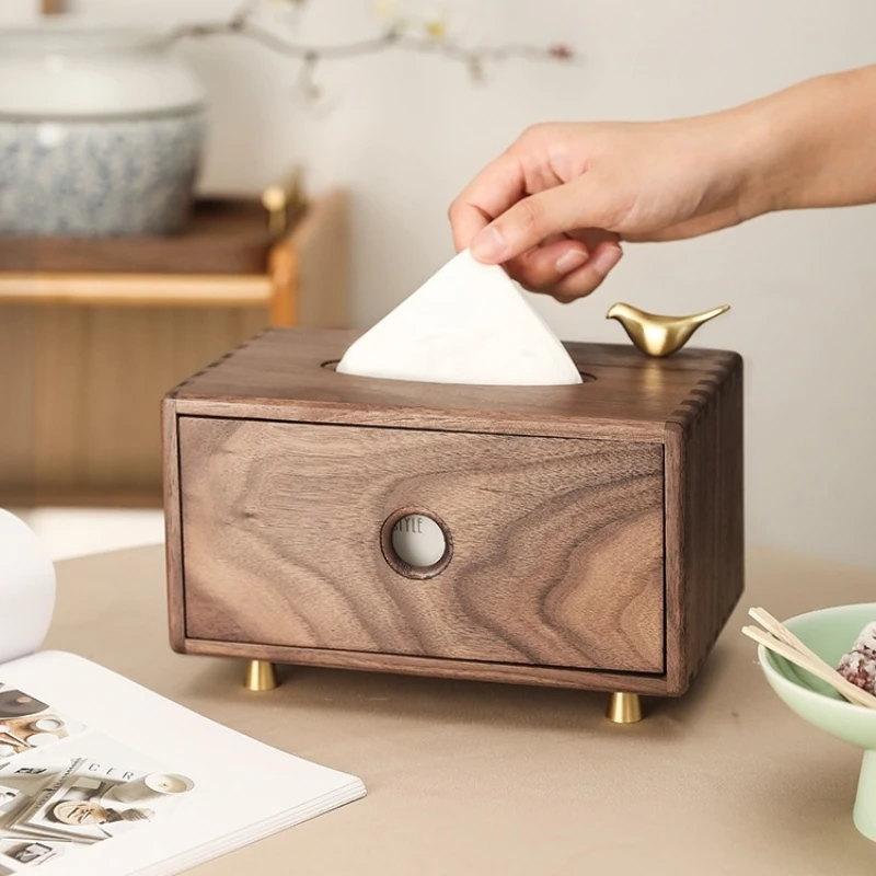 

Retro Solid Wood Tissue Box Multifunctional Black Walnut Wooden Living Room Desktop Storage Box With Built-In Magnets