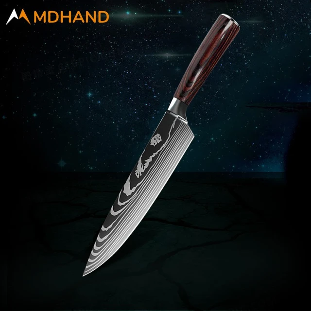 Mdhand 5 inch Kitchen Knives Laser Damascus Pattern Chef Knife Sharp Cleaver Slicing Utility Knives Tool