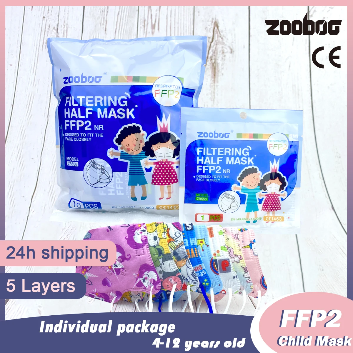 Child FFP2 Mask Individual Packaging KN95 Fit 4-12 Years Boys Girls CE Mascarillas 3D Printed Cartoon Facial Mask Safety fpp2
