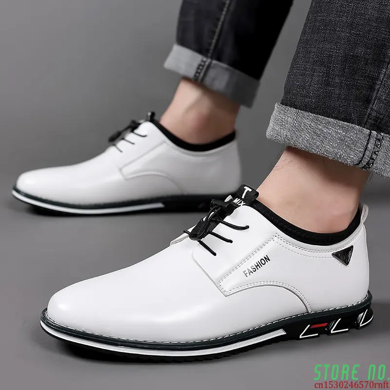 

Man Leather Shoes Spring Male Sneakers Casual Solid Leather Shoe Business Sport Flat Toe Light Comfortable Plus Size 38-50
