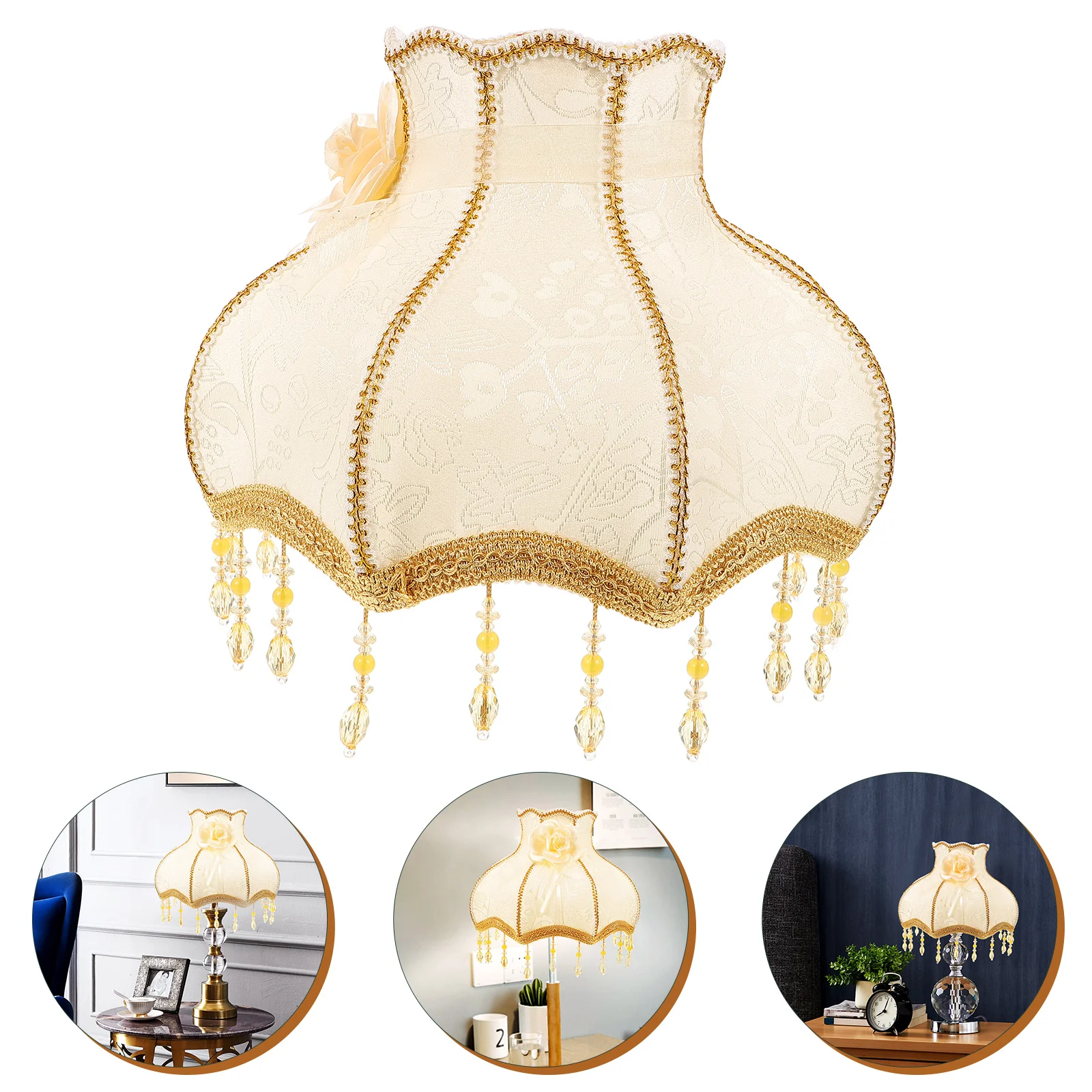 

European Style Lampshade Vintage Barrel Lampshade Retro Art Bead Lace Lampshade Scallop Dome Lamp Shade Living Room Bedroom E27