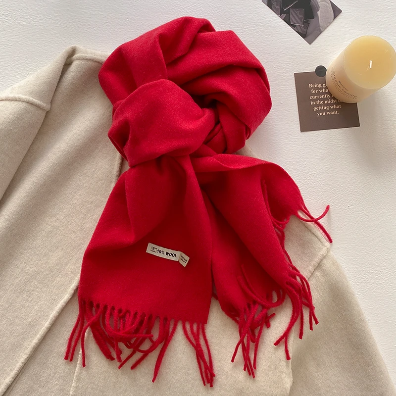 2025 New Women's Winter Wool Scarf - Long Warm Cashmere-Like Solid Pashmina Shawl Wrap Hijab Bandana & Head Scarf