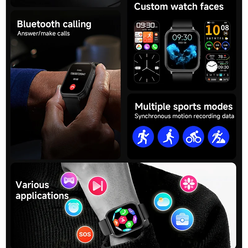 2026 New 700mAh Smart Watch Men Women 24-hour Health Monitor 100+Sports Fitness Waterproof Watches Bluetooth Call Smartwatch Man 2