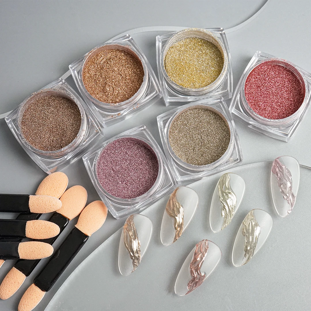 Nail Glitter Mirror Magic Holographic Powder 6 Color Solid Soft Light Powder Polish Stick Metallic Nails DIY Art Decoration