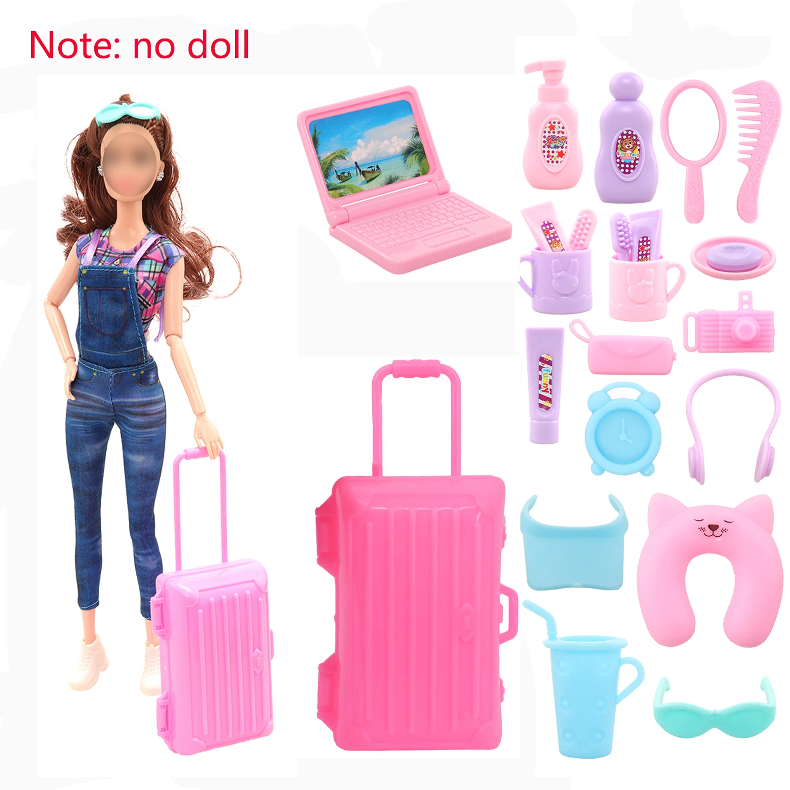 22 Pcs Accessories=1 Suitcase+1 Laptop Wash Accessories+8 Life Accessories for Barbie 11.5inch Doll Freeshipping - AliExpress