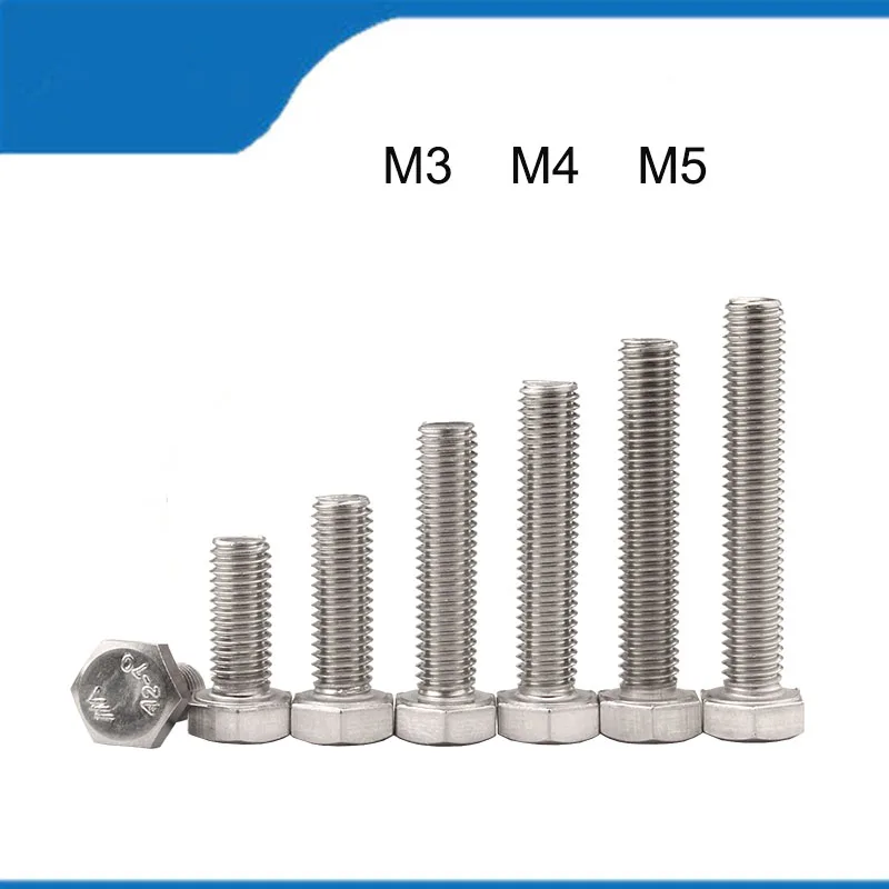 

Hot Sell High Quality 20/50PCS M3 M4 M5 External Hex Head Screws 316 Stainless Steel Full Thread Hexagon Bolts Length