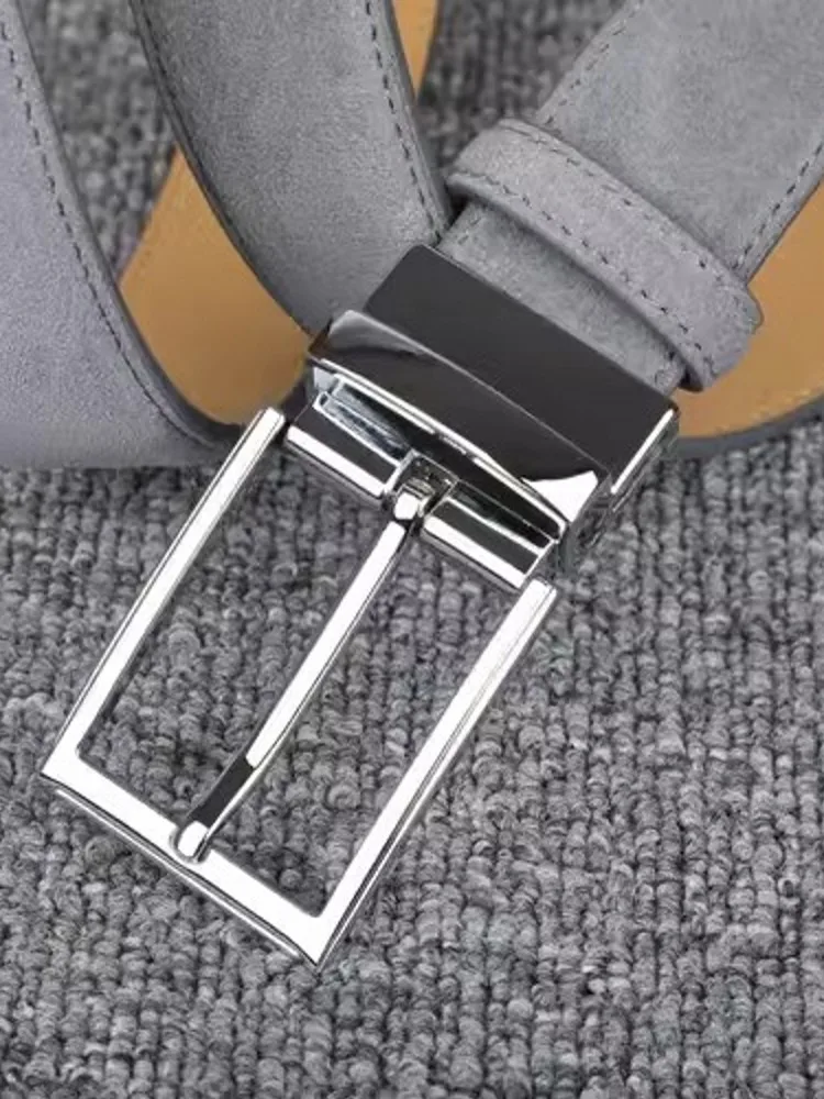 Mens Casual Cow Suede Leather Belt Pin Buckle Strap For Pants Width 3.4cm Waistband Male Belts For Jeans