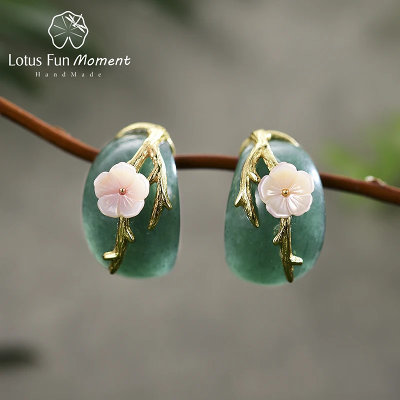 lotus-fun-moment-real-925-sterling-silver-natural-aventurine-original-fine-jewelry-plum-flower-stud-earrings-for-women