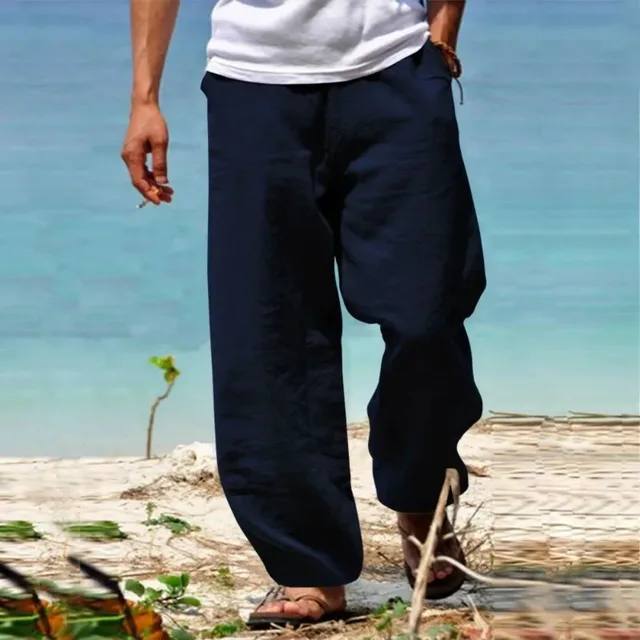 Pantalon de plage pour hommes, respirant, ample, droit, décontracté, couleur unie, Streetwear japonais, été 3