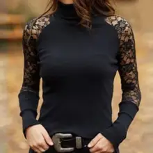 

Elegant Women Blouse Lace Stitching Comfortable Spring/Autumn Clothing Fashion Patchwork Blouse for Outdoor