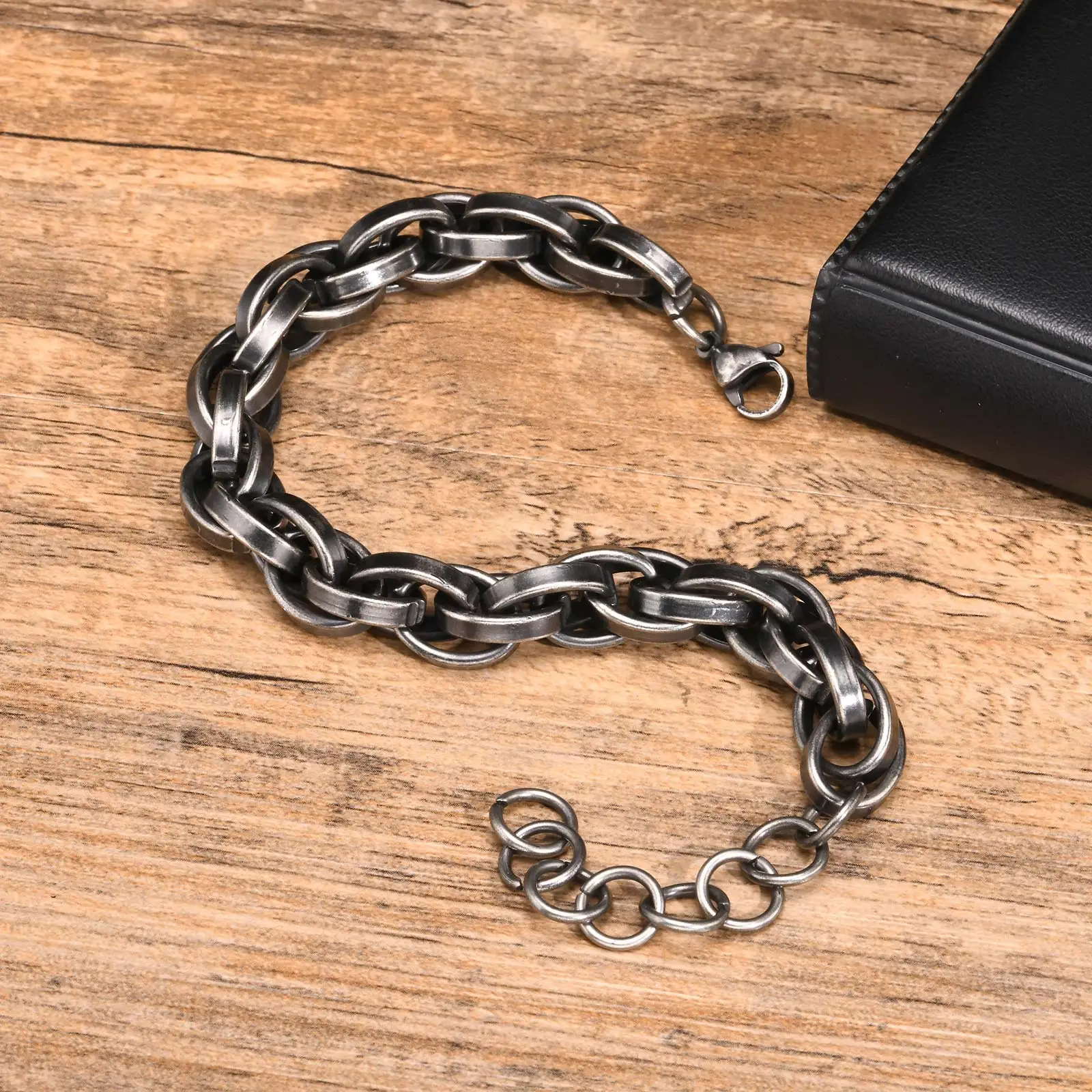 11mm Edelstahl Twist Armband für Männer, schwarz/grau/silber Farbe Twisted Seil Glieder kette, 23 5cm Handgelenk Weihnachts geschenke Schmuck – Detail 4