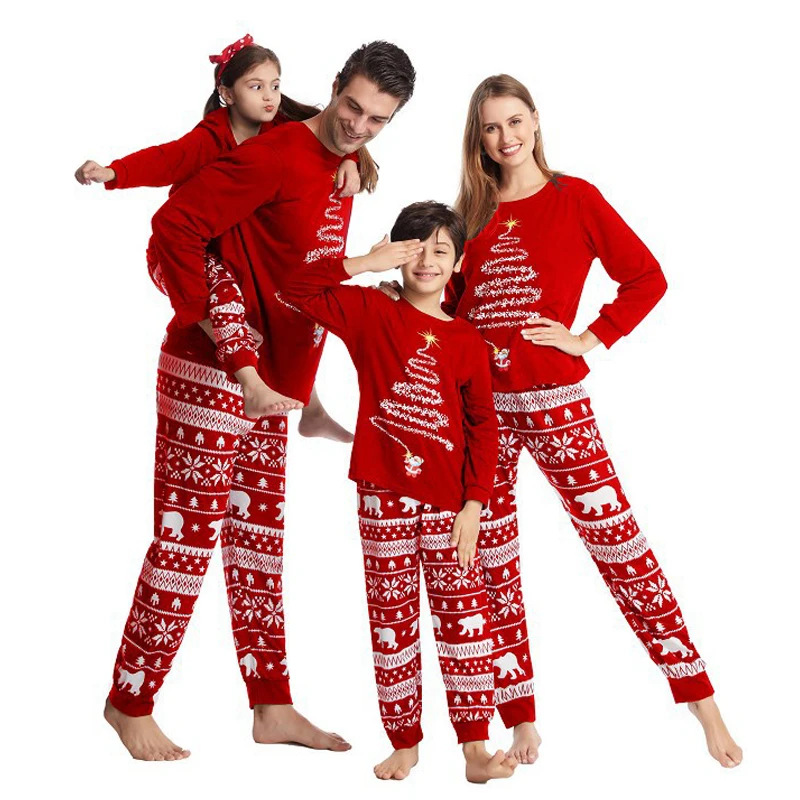 Christmas Pajamas Outfits Family Matching New Year Elk Plaid Printed 2PCS Pyjamas Pants Print Adult Kids Xmas Baby Clothing