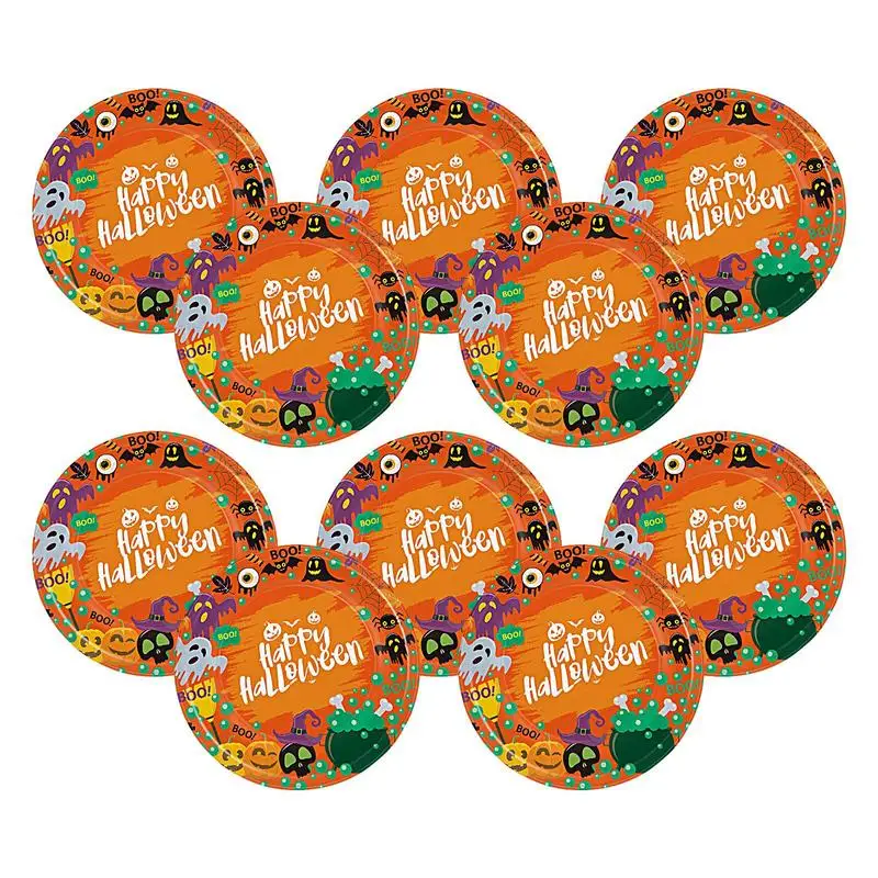 Halloween Pumpkin Paper Plates 10pcs Dinner Plates Elegant Pumpkin Sturdy & Safe For Halloween Celebrations Wedding