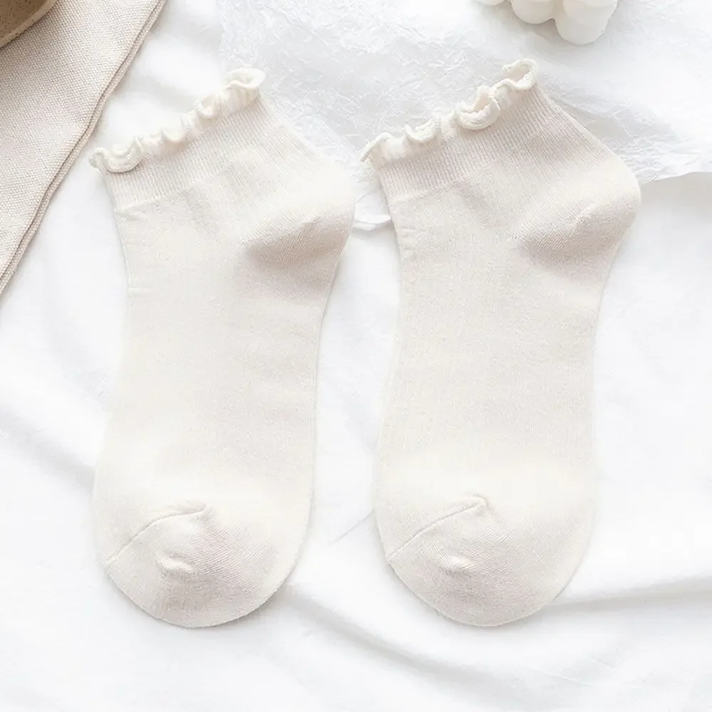 Women's Frilly Ruffle Ankle Socks - Soft Cotton Casual Mid Tube in Solid Colors