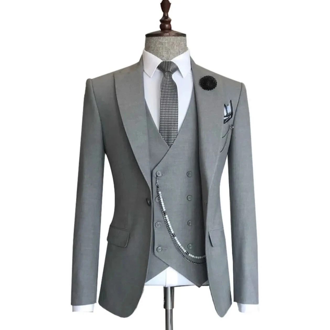 

Business Gray Black Men Suit Slim Fit 3 Piece Plus Size Offical Outfits Wedding Groom Classic Blazer Sets Jacket Vest Pants