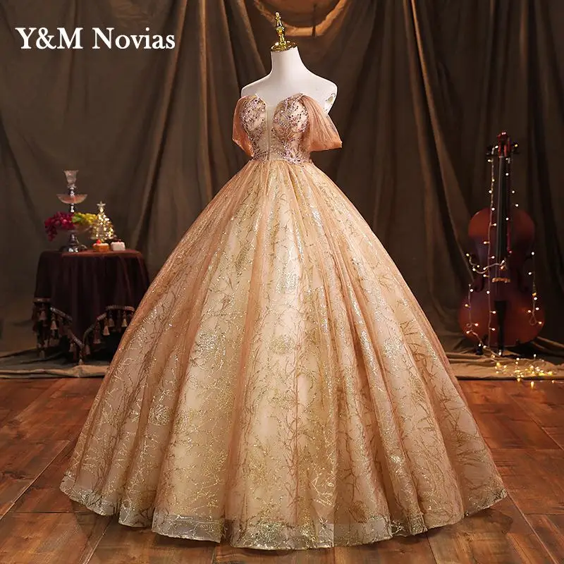 Color Off Shoulder Giltter Quinceanera Dresses Ball Gown Tulle Flowers Formal Party Sweet 18 Vestidos Elegant Prom Dress