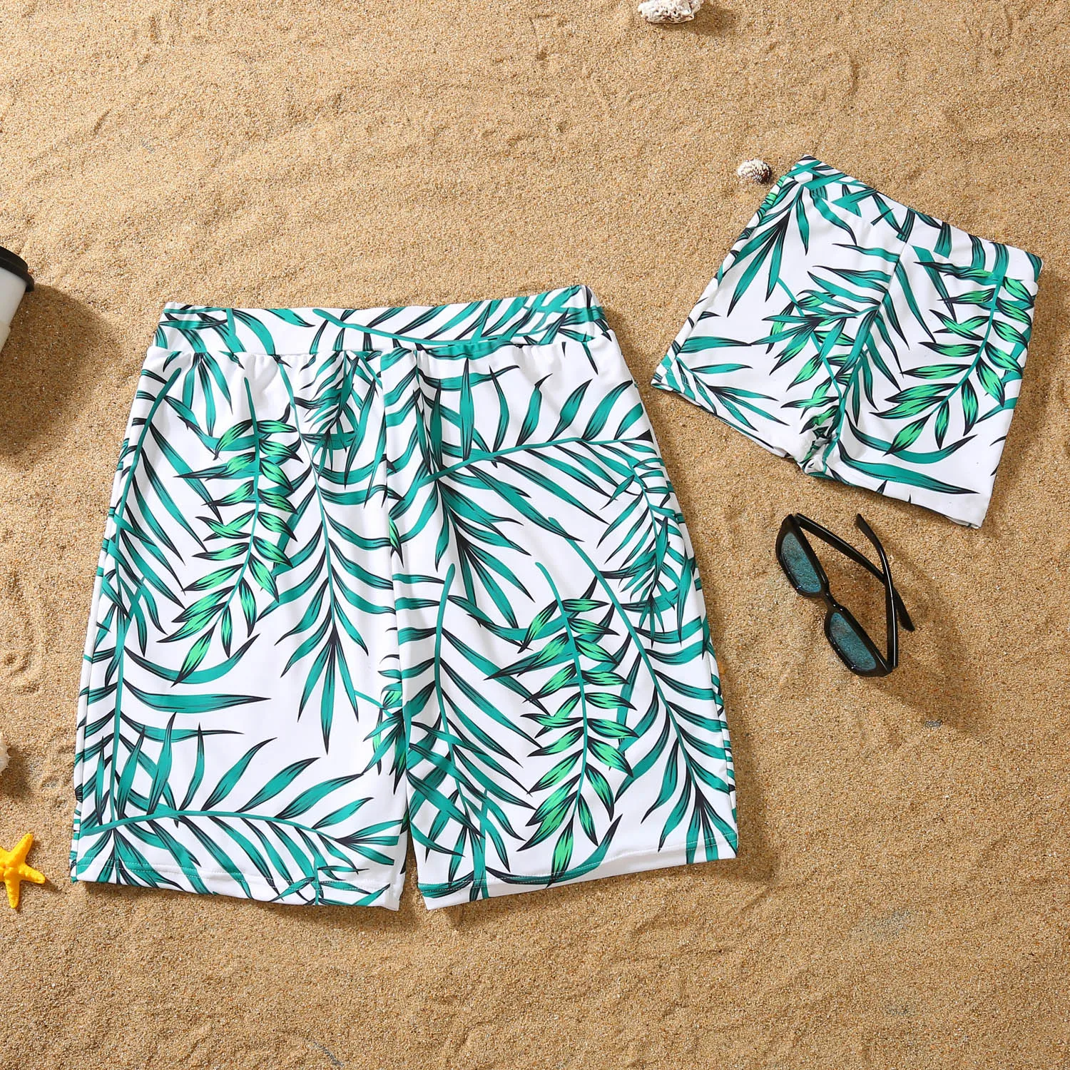 New Family Matching Outfits Leaf Printed Matching Swimsuit Family Look Floral Full Print Multi-color One-piece Matching Swimwear - 4