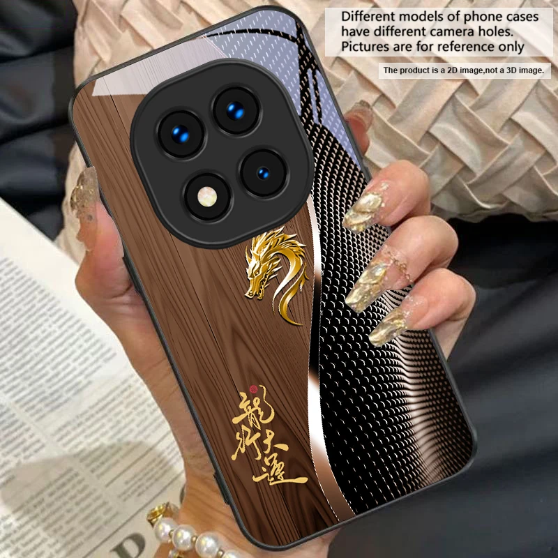 Elegant Black Tempered Glass Phone Case with Traditional Dragon Totem Design