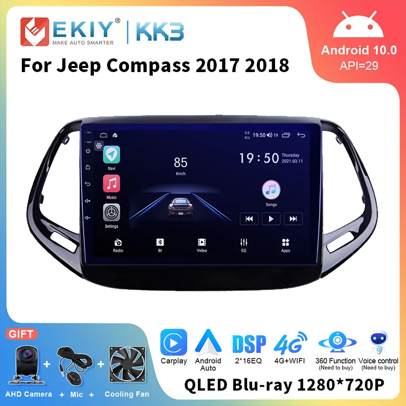 EKIY 6G+128G All in One Android 10 Car Radio For Jeep Compass 2017 2018