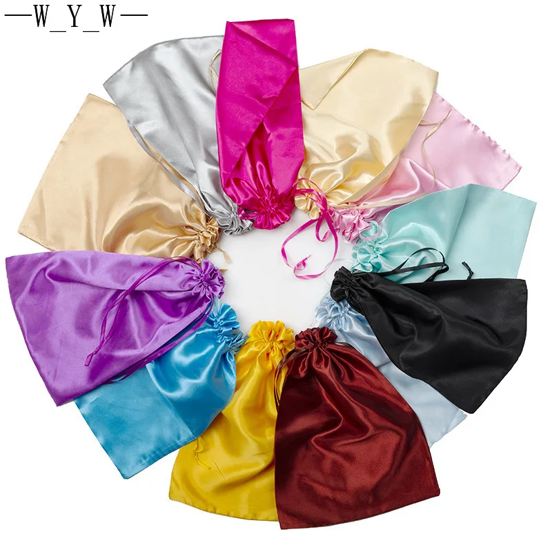 Silk Satin Human Hair Bags With Drawstring for Packaging Human Wigs,Bundles Hair Extensions and Hair Tools silk wig bag