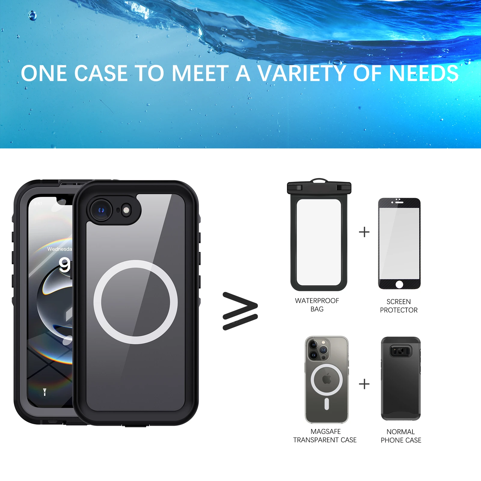 IP68 Waterproof Magnetic Case - Shockproof Secure Transparent Protection Cover
