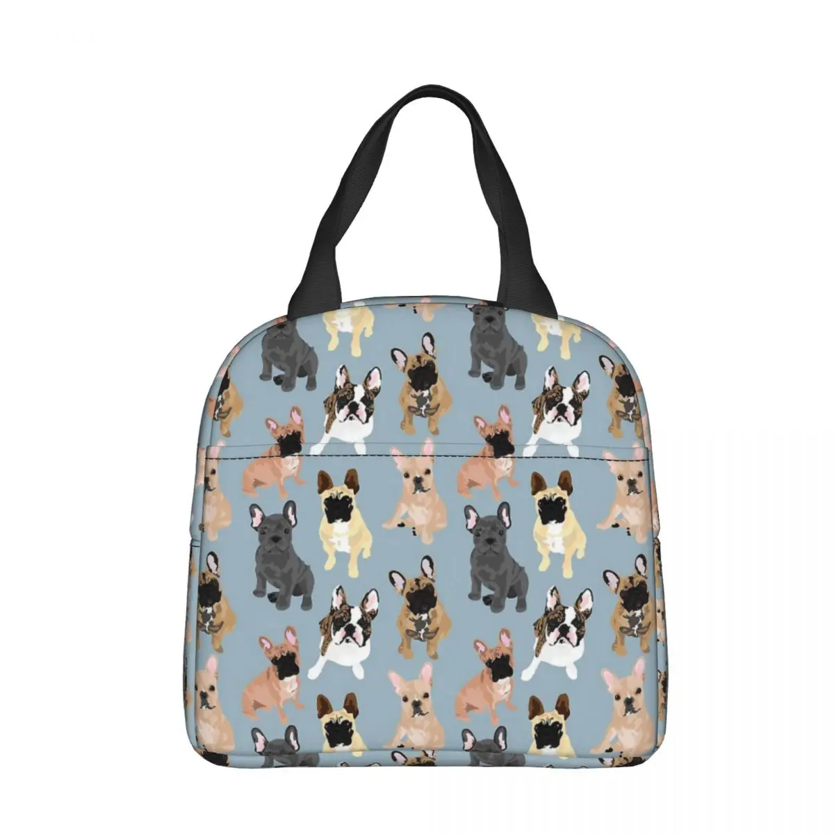 

Frenchie Oxford Cloth Portable Bags French Bulldog School Trip Lunch Hiking Debris Cooler Food Handbags
