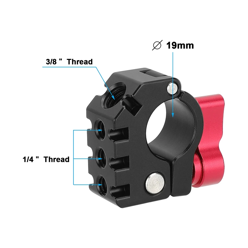HDRIG 19mm Rod Clamp with Anti-Twist 3/8"-16 and 1/4"-20 Female Mounts For Photography Accessories