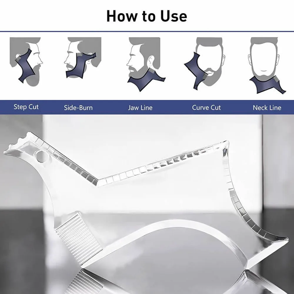 1Pc Men Beard Comb Hairdressing Beard Care Transparent Appearance Moustache Moulding Comb Shaping Styling Template Ruler combs 3