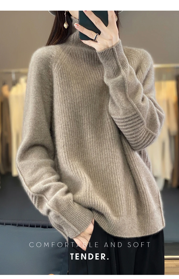 

High-necked thick cashmere sweater female Bessie with pullover knitted bottoming shirt long sleeve loose sweater