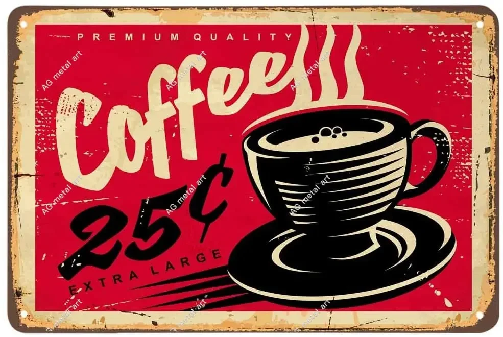 

Coffee Tin Sign,Hot Fresh Cafe Extra Large Cup Red Vintage Metal Tin Signs for Cafes Bars Pubs Shop Wall Decorative Retro Signs